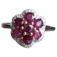 Ruby and Diamond flower Ring in 18k White Gold