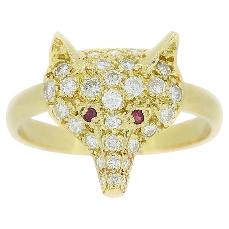Ruby and Diamond Fox Head Ring For Sale