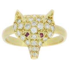 Fuchskopf-Ring mit Rubin und Diamant