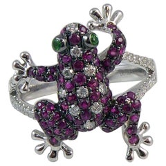 Ruby and Diamond Frog Ring, 18 Carat Gold