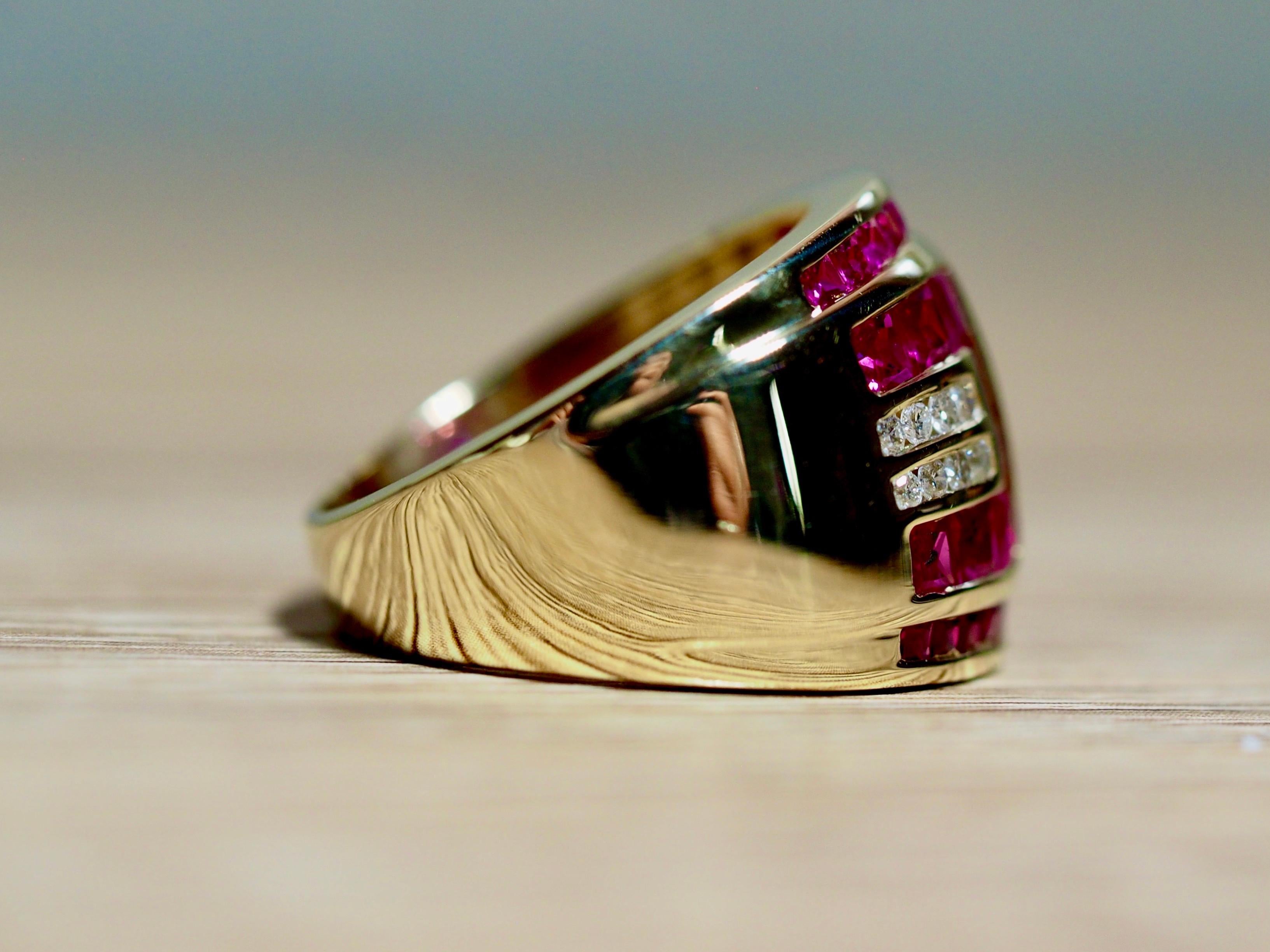 Ruby and Diamond Geometric Yellow Gold Cocktail Ring 1