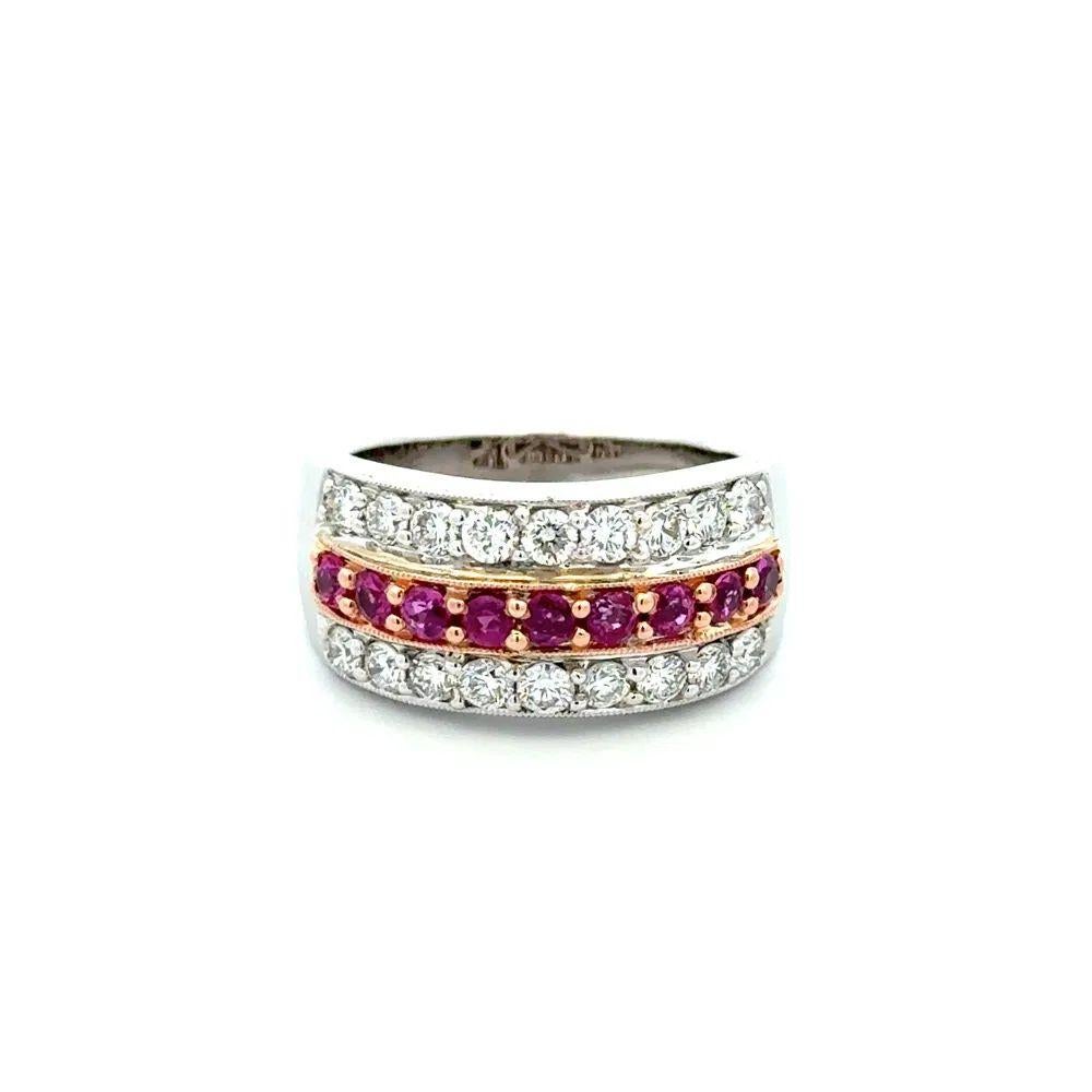 Round Cut Ruby and Diamond Gold Band Vintage Cocktail Ring Estate Fine Jewelry For Sale