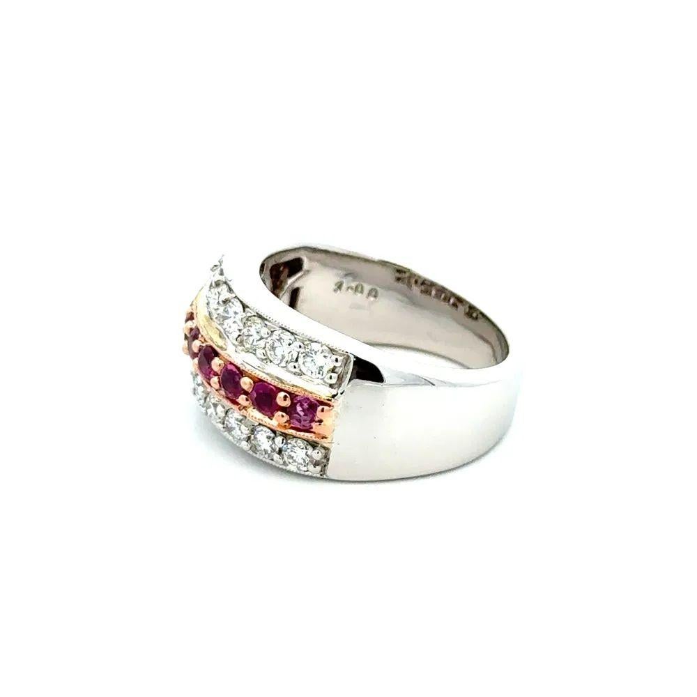 Women's Ruby and Diamond Gold Band Vintage Cocktail Ring Estate Fine Jewelry For Sale