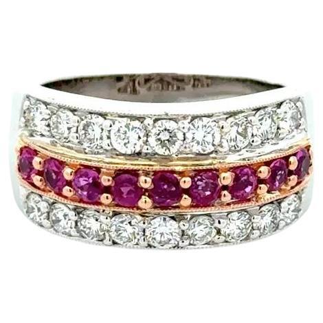 Ruby and Diamond Gold Band Vintage Cocktail Ring Estate Fine Jewelry
