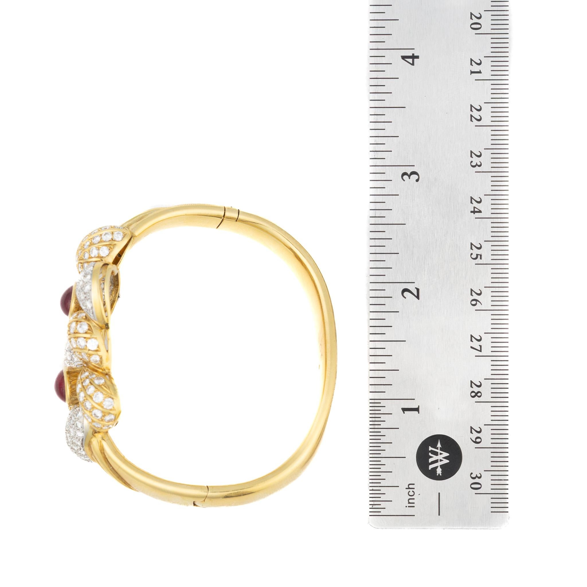 Retro Ruby and Diamond Gold Bangle Bracelet For Sale