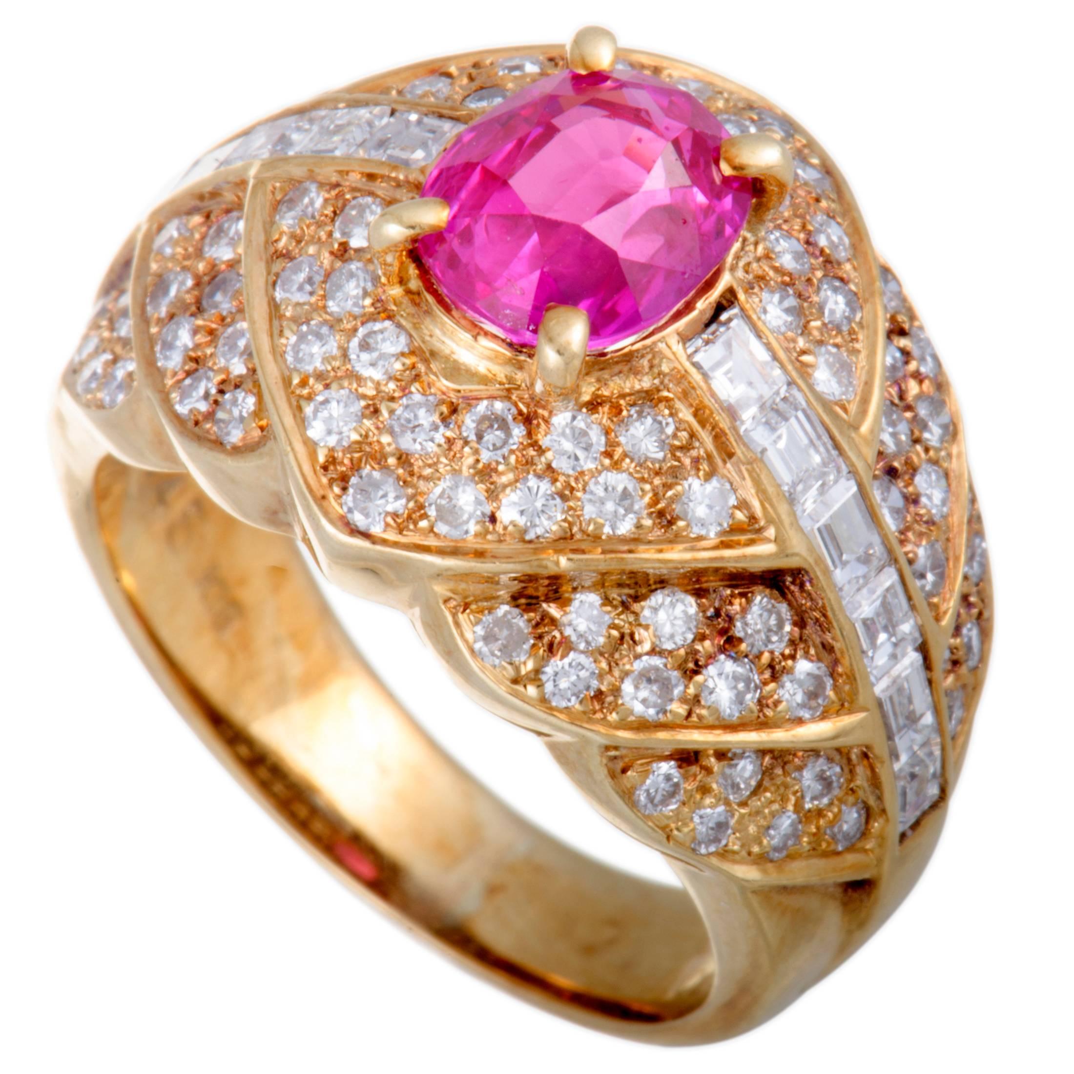 Ruby and Diamond Gold Bombe Band Ring
