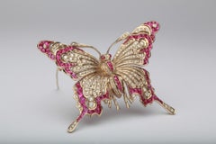 Ruby and Diamond Gold Butterfly Brooch
