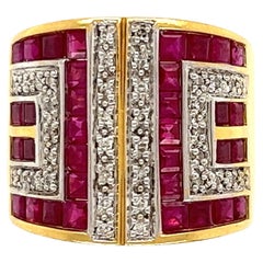 Ruby and Diamond Gold Cigar Band Ring Estate Fine Jewelry
