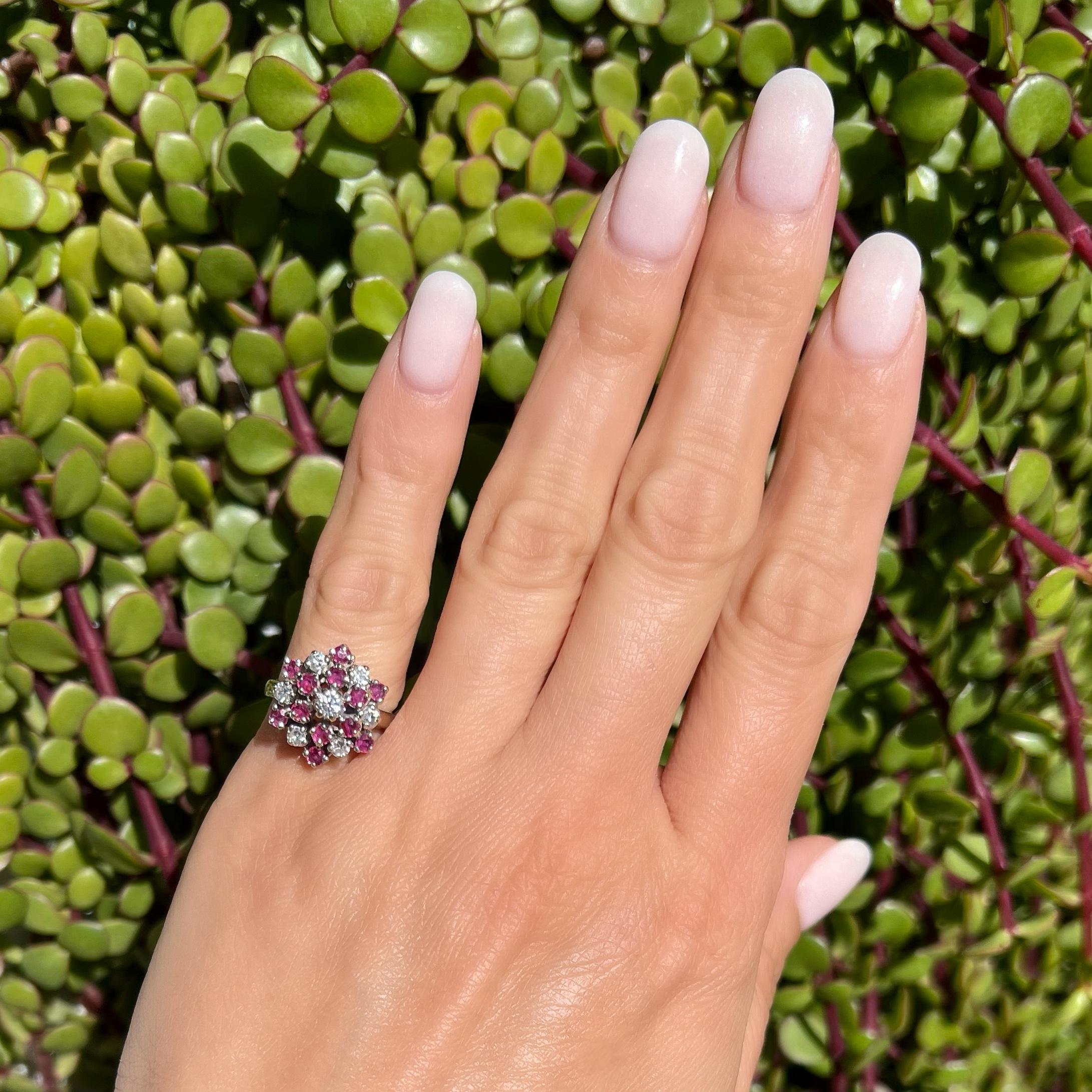 vintage ruby and diamond cluster ring