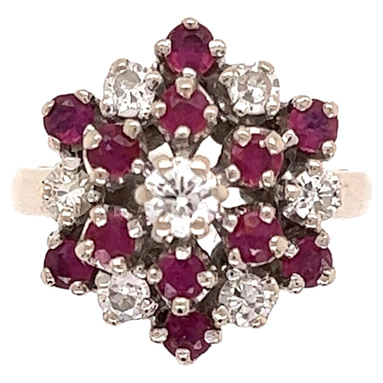 Vintage Ruby and Diamond Gold Cluster Ring For Sale