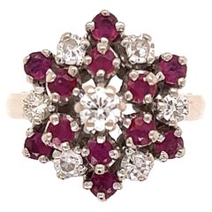 Vintage Ruby and Diamond Gold Cluster Ring