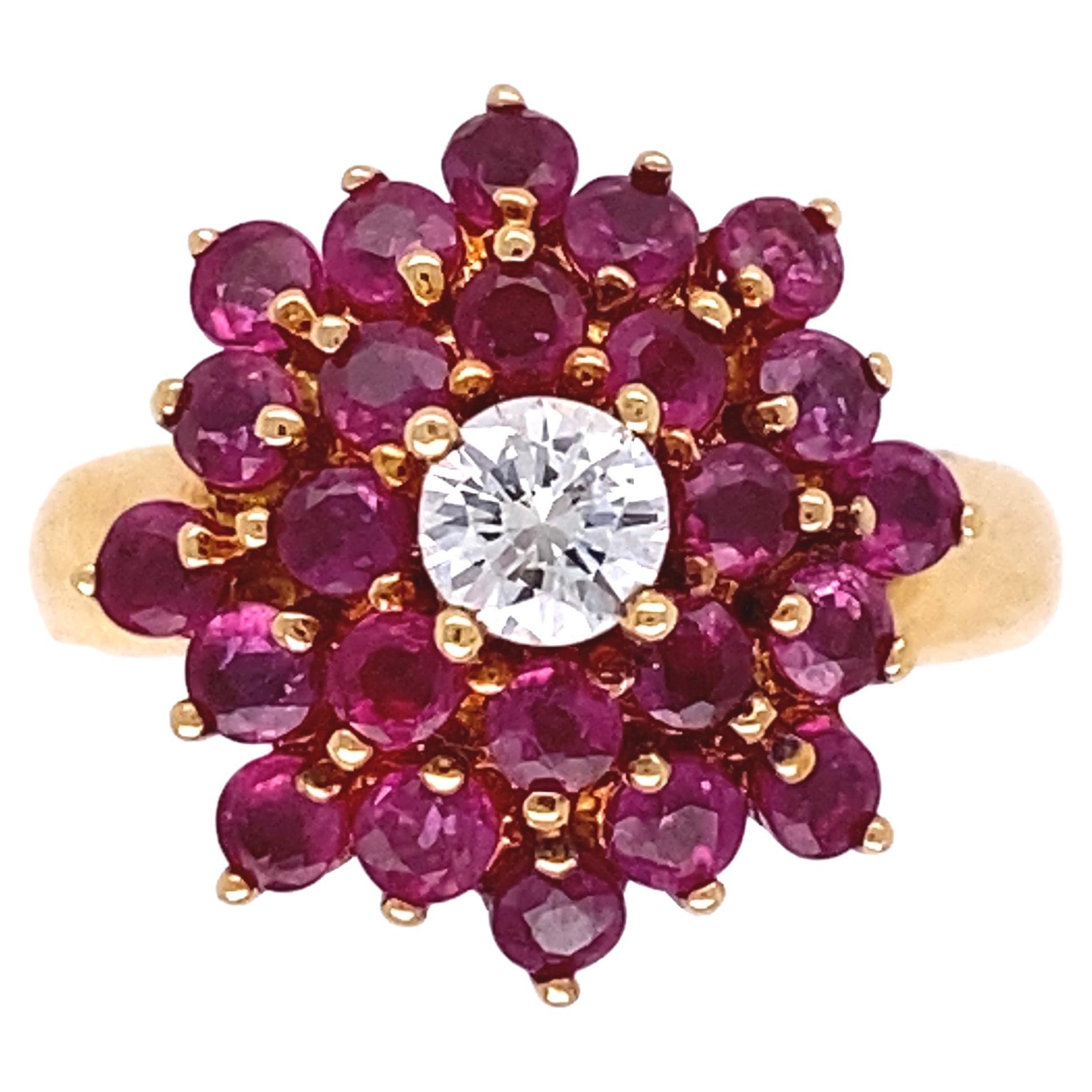 Vintage Ruby and Diamond Gold Cocktail Ring Estate Fine Jewelry
