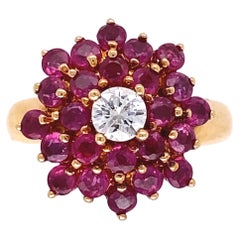 Ruby and Diamond Gold Cocktail Ring Estate Fine Jewelry