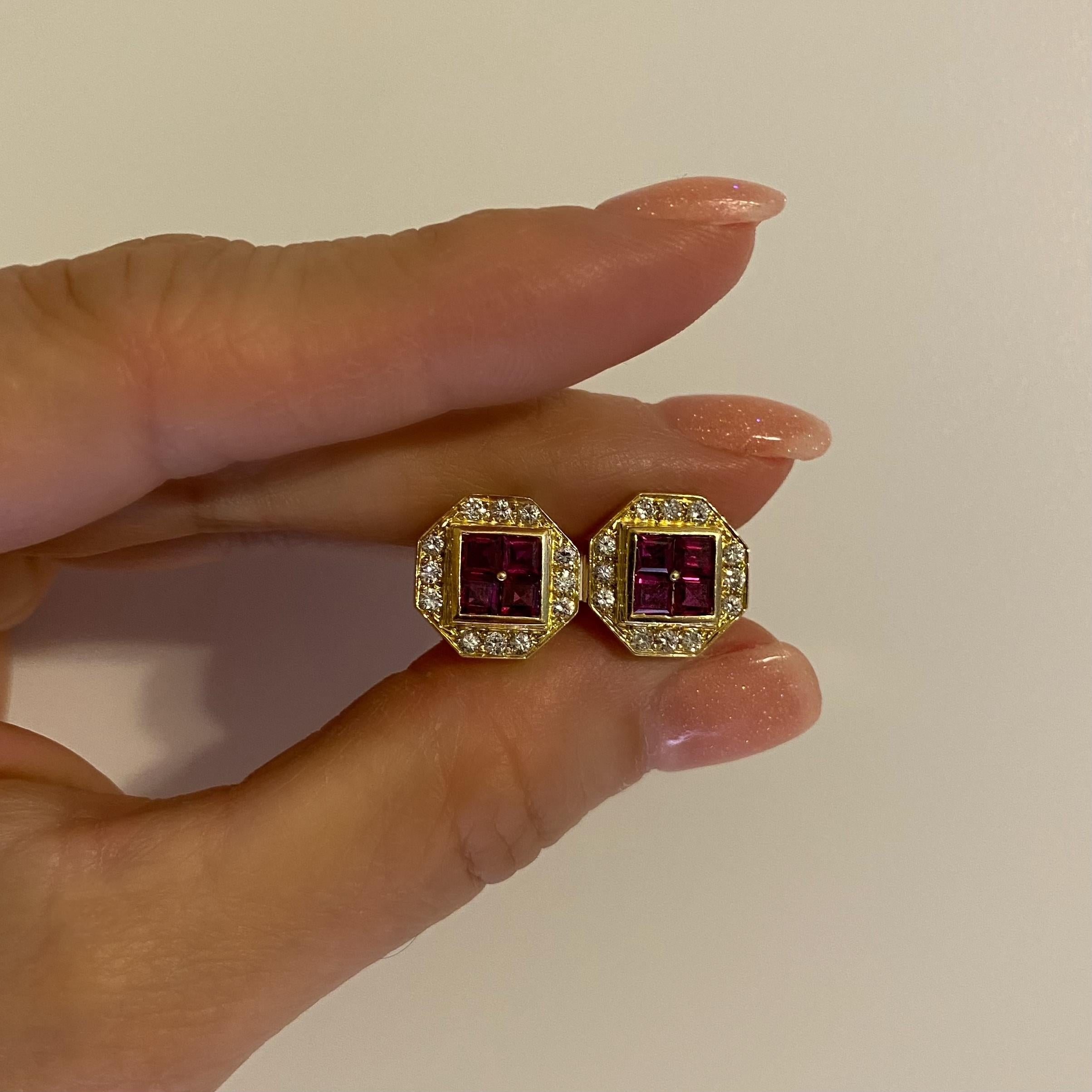 Art Deco Ruby and Diamond Gold Cufflinks Estate Fine Jewelry