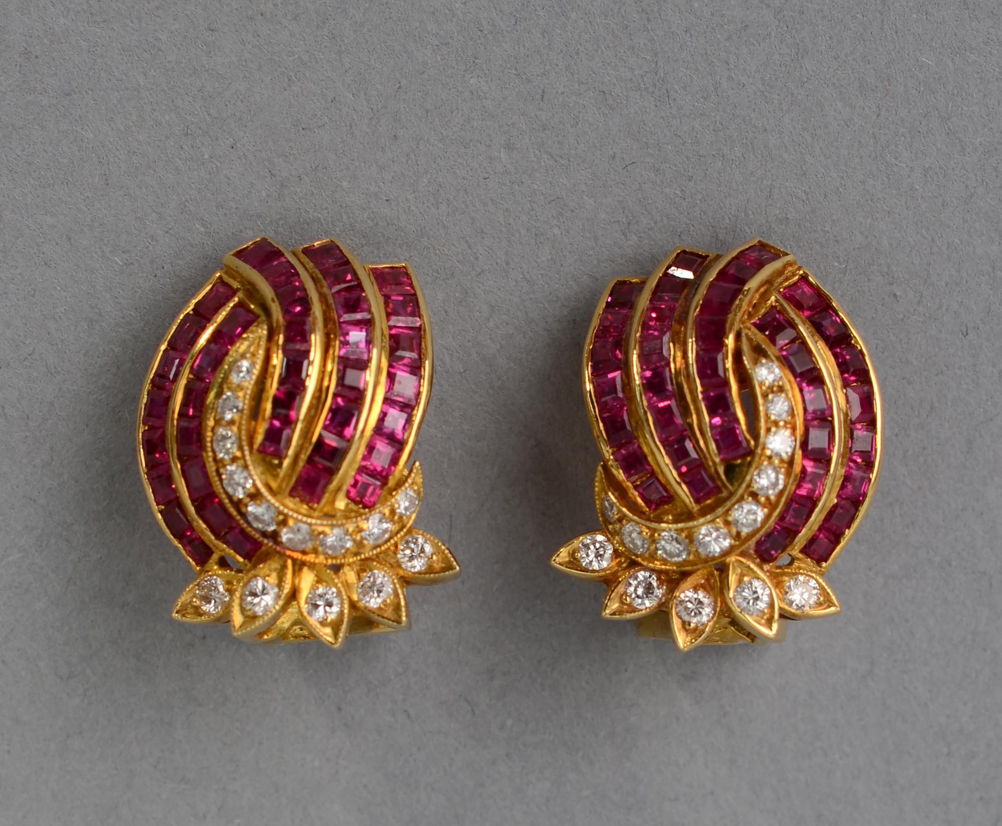 Ruby and Diamond Gold Earrings In Excellent Condition In Darnestown, MD