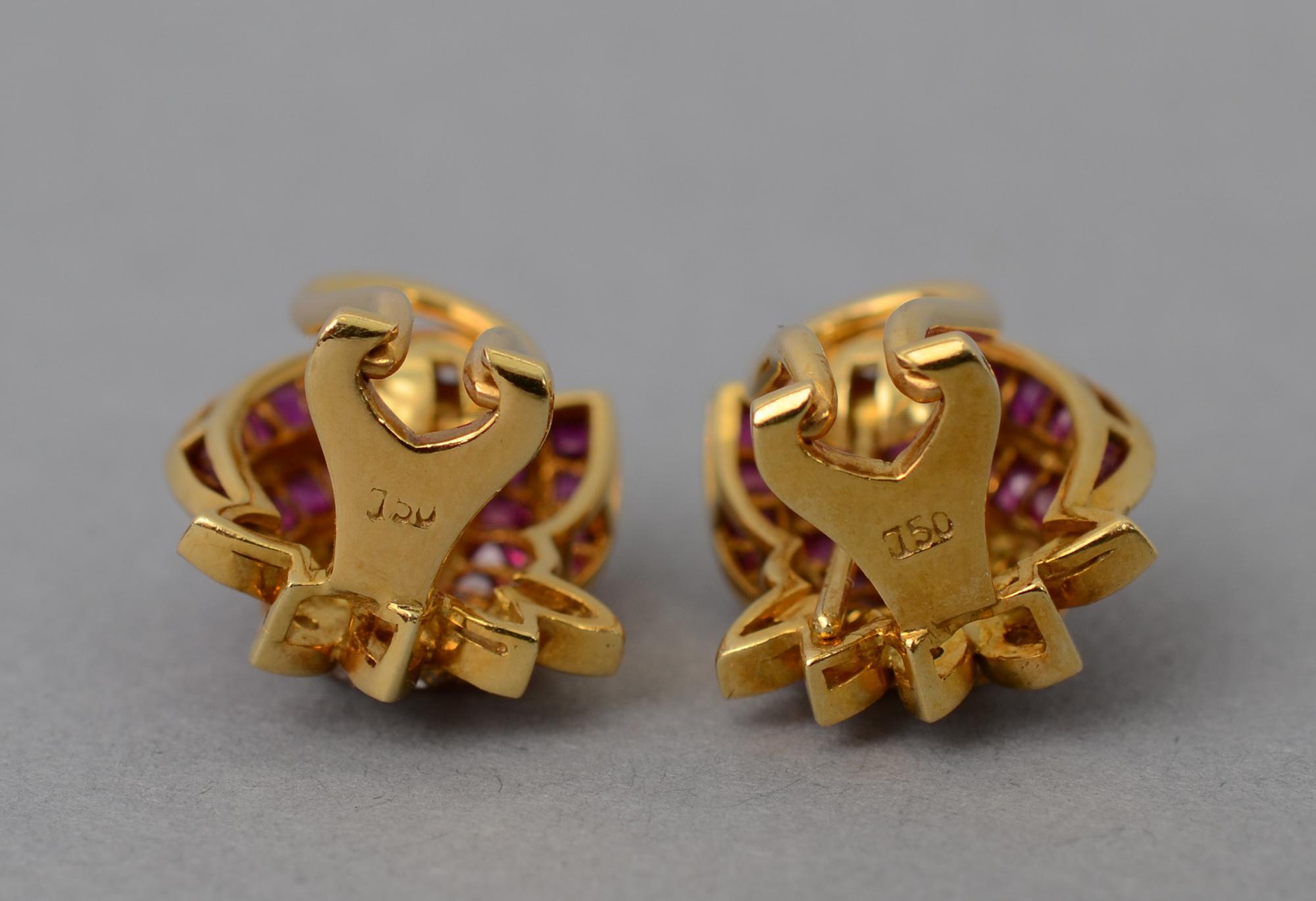 Women's Ruby and Diamond Gold Earrings