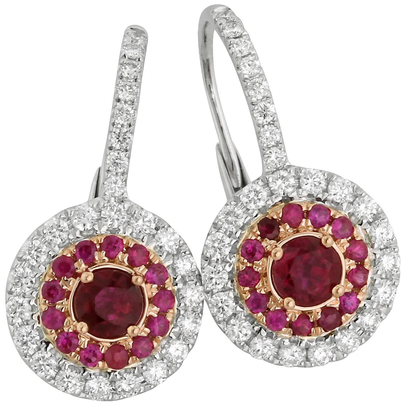 Ruby and Diamond Gold Earrings For Sale
