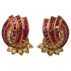 Ruby and Diamond Gold Earrings