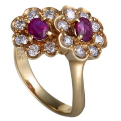 Ruby and Diamond Gold Flower Ring