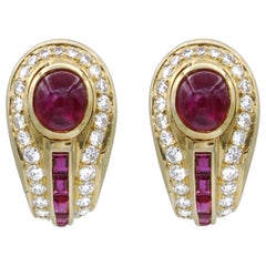 Vintage Ruby and Diamond Gold Huggie Earrings
