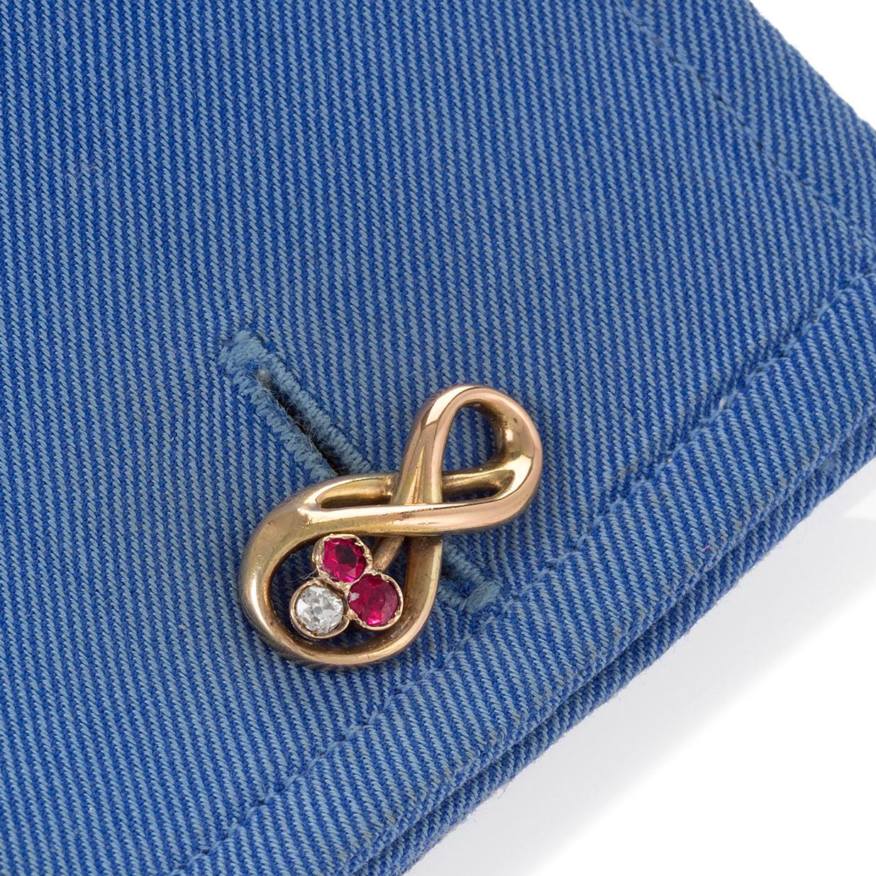 Art Nouveau Ruby and Diamond Gold Infinity Cufflinks For Sale