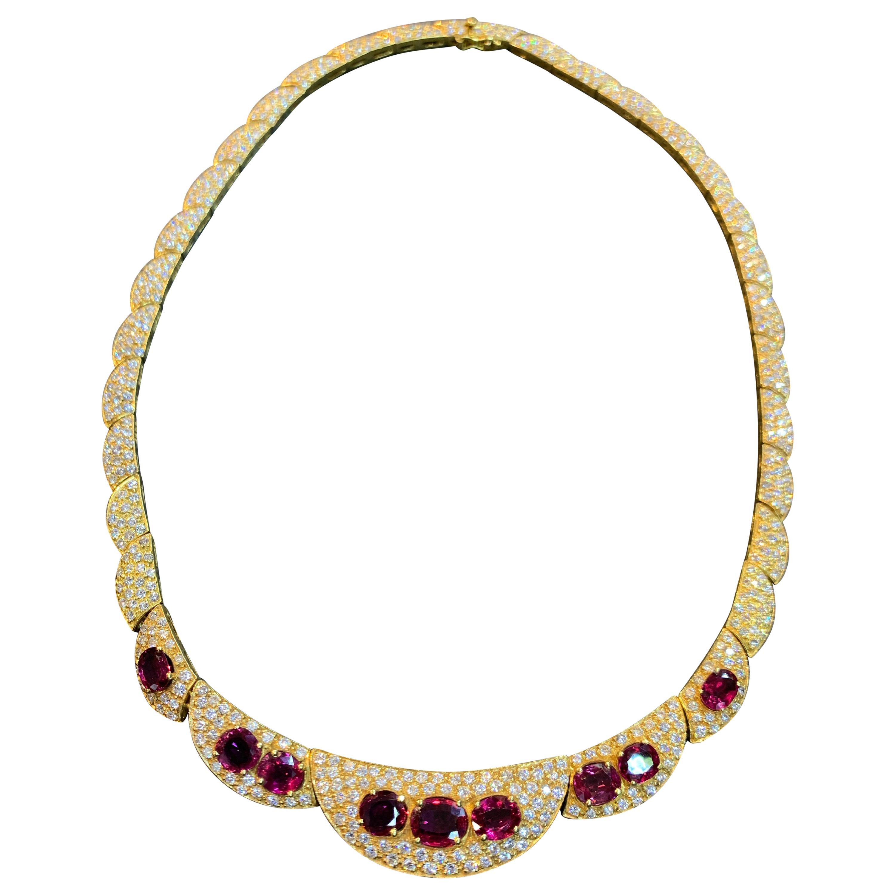 Ruby and Diamond Gold Necklace For Sale