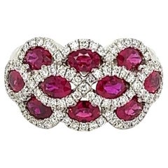 Ruby and Diamond Gold Band Vintage Cocktail Ring Estate Fine Jewelry