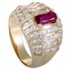 Ruby and Diamond Gold Wide Band Ring