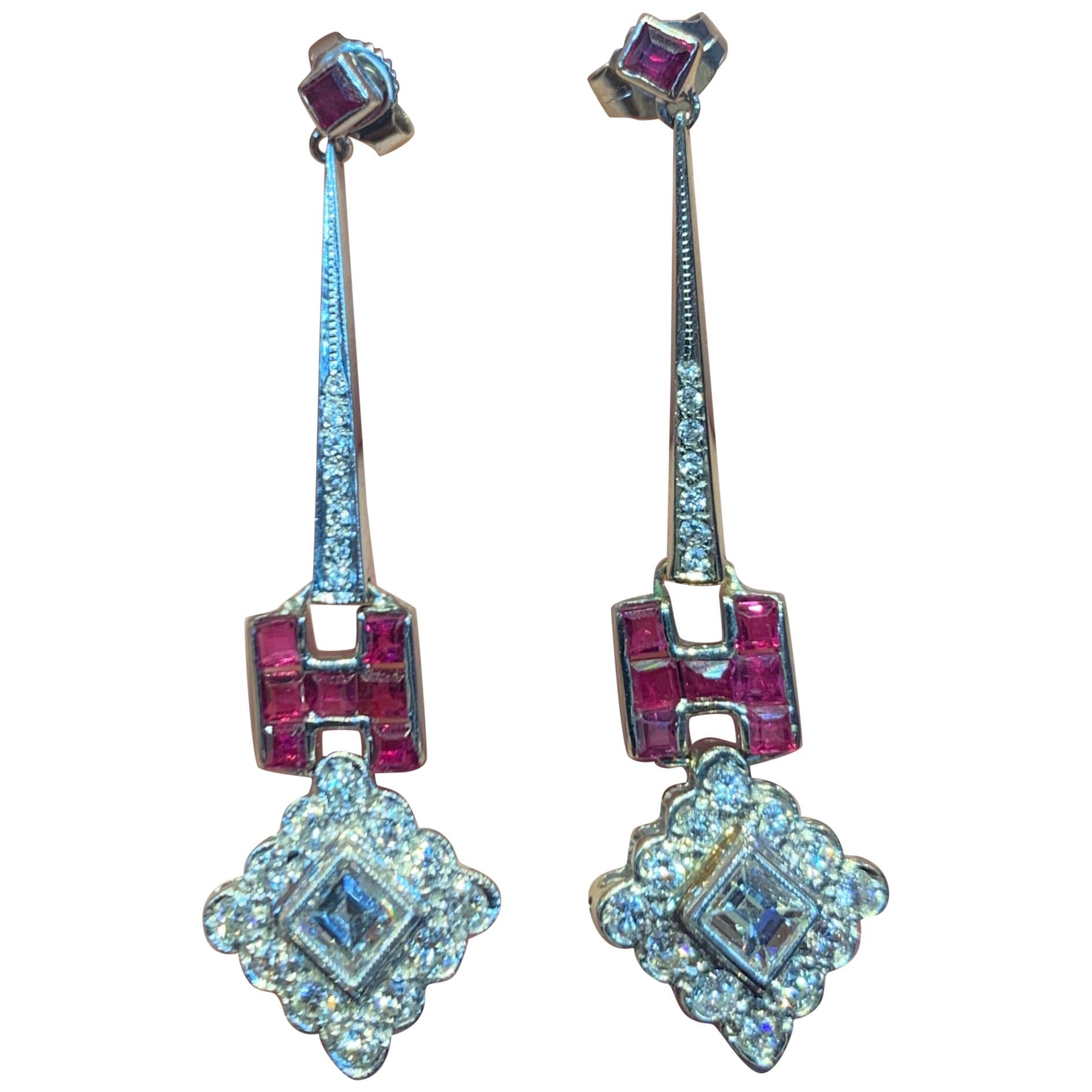 Ruby and Diamond "H" Earrings