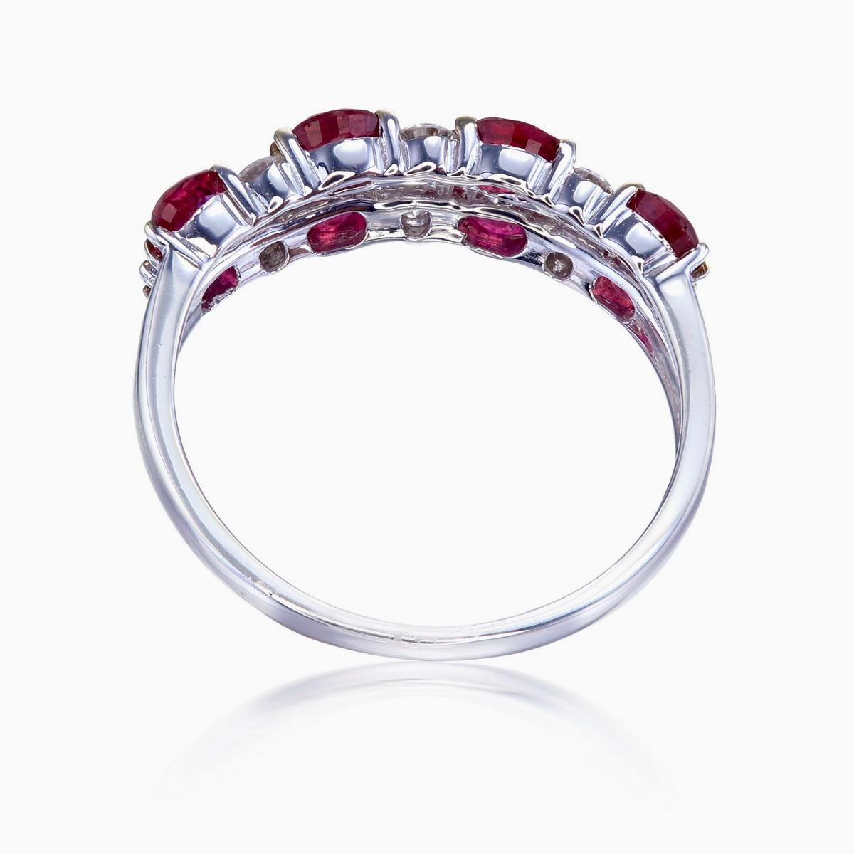 Modern Ruby and Diamond Half Eternity Band For Sale
