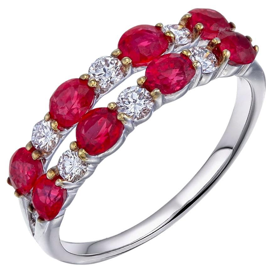 Ruby and Diamond Half Eternity Band For Sale