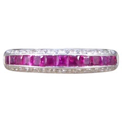 Ruby and Diamond Half Eternity Domed Ring in 18ct White Gold