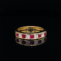 Ruby and Diamond Half Eternity Ring 18 Karat Yellow Gold