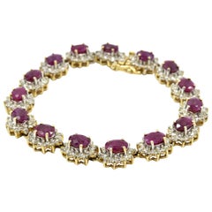 Ruby and Diamond Halo Bracelet 14 Karat Yellow Gold