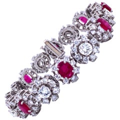 Ruby and Diamond Halo Cluster Motif Bracelet 18 Carat Platinum