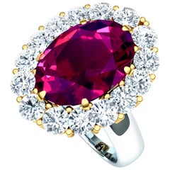 Ruby and Diamond Halo Cocktail Ring 6 Carat Fine Quality