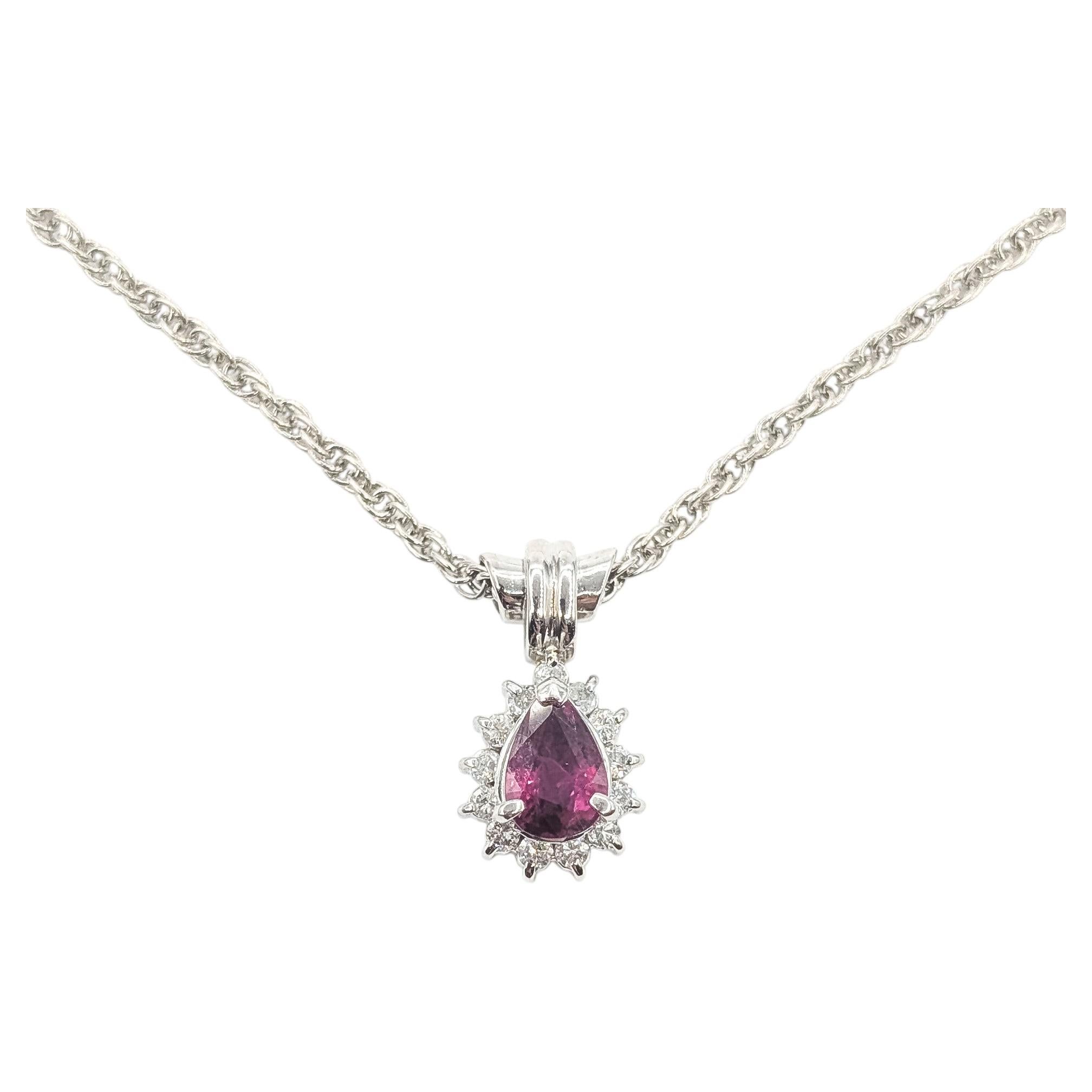 Ruby and Diamond Halo Drop Pendant in Platinum