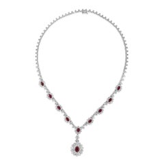 5.93 Carats Oval Cut Ruby & Diamond Halo Pendant Necklace in White Gold