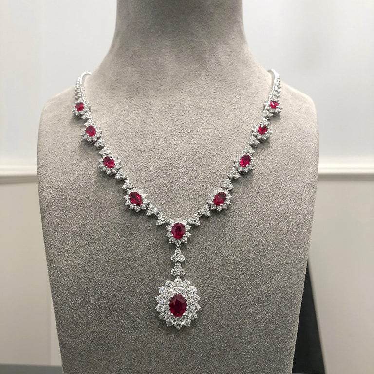 Roman Malakov Ruby and Diamond Halo Drop Pendant Necklace For Sale at ...