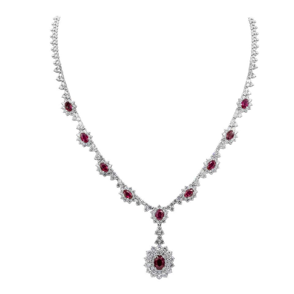 45 Carat Oval Cut Ruby and 28 Carat Diamond Necklace Suite 18 Karat ...