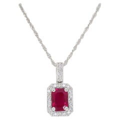 Ruby and Diamond Halo Pendant Necklace