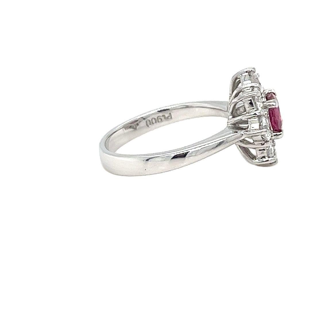 De las mujeres Anillo Halo de Rubí y Diamante en Platino en venta