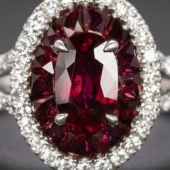 Ruby and Diamond Halo Split Shank Cocktail Ring in 18k White Gold