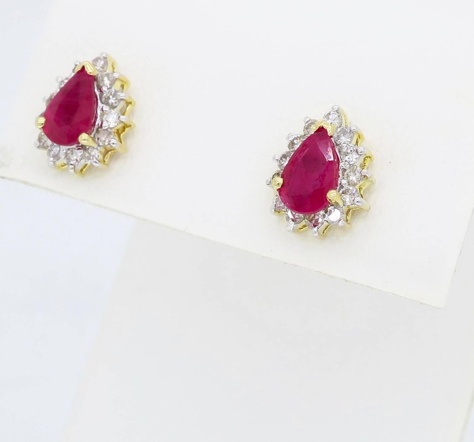 Women's or Men's Ruby and Diamond Halo Stud Earrings