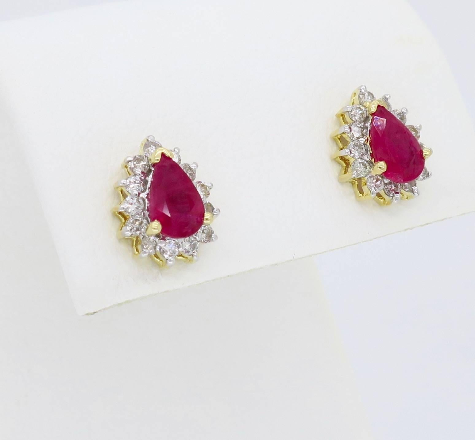 Ruby and Diamond Halo Stud Earrings 1