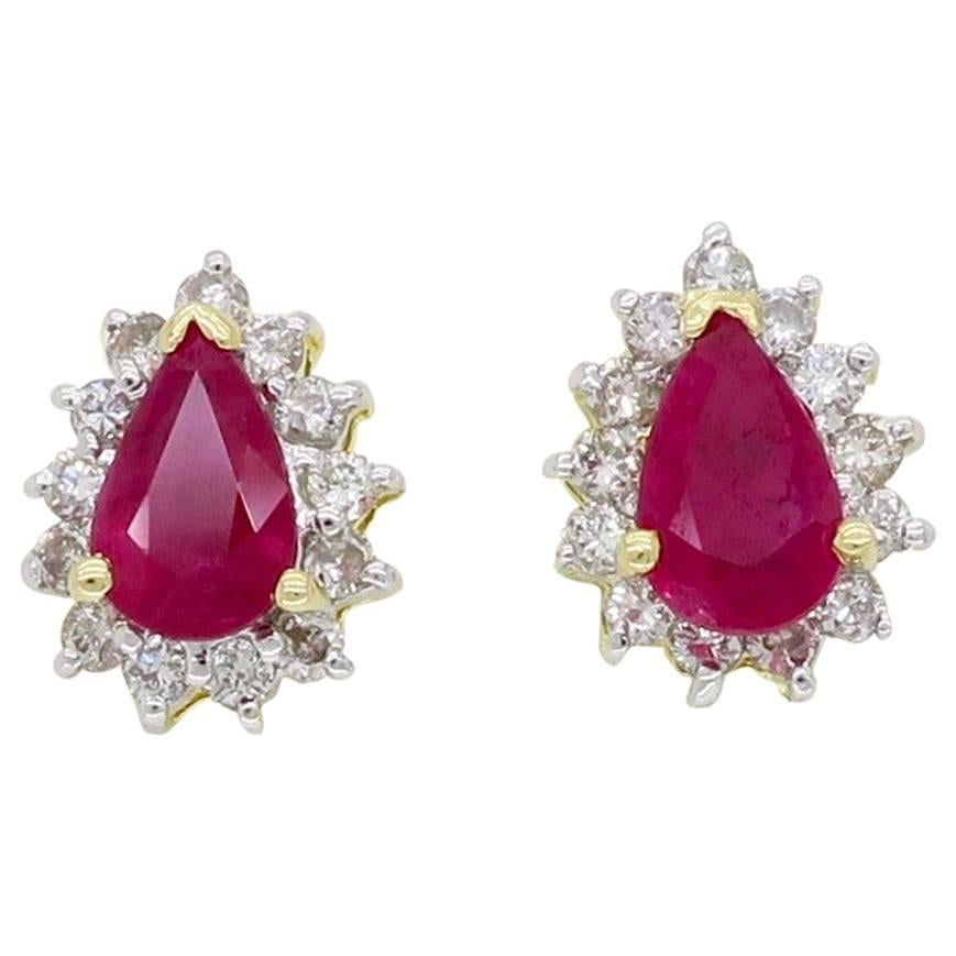 Ruby and Diamond Halo Stud Earrings