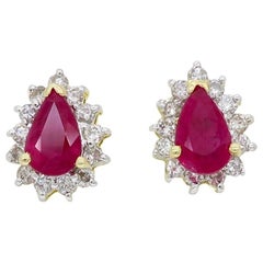 Ruby and Diamond Halo Stud Earrings