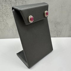 Ruby and Diamond Halo Stud Earrings in 10kt Yellow Gold – Oval Cut Design, 1.53g