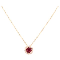 Ruby and Diamond Halo Yellow Gold Pendant on Chain