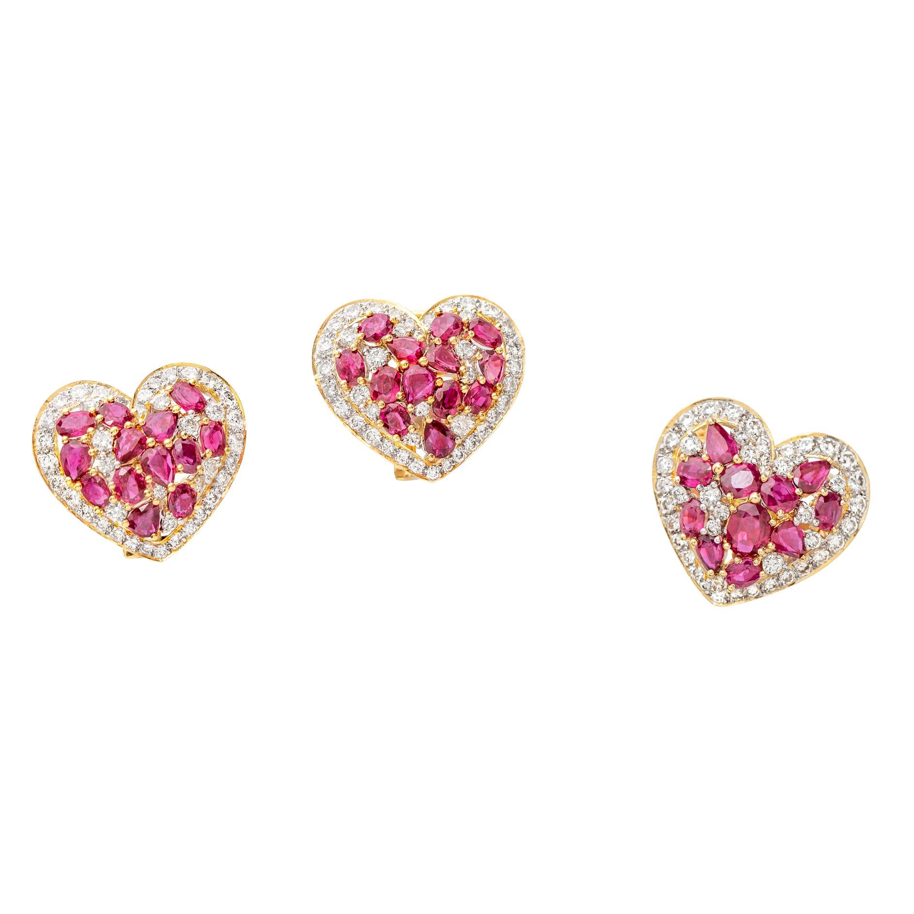 Romantic Ruby and Diamond Heart Earrings For Sale